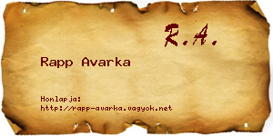 Rapp Avarka névjegykártya